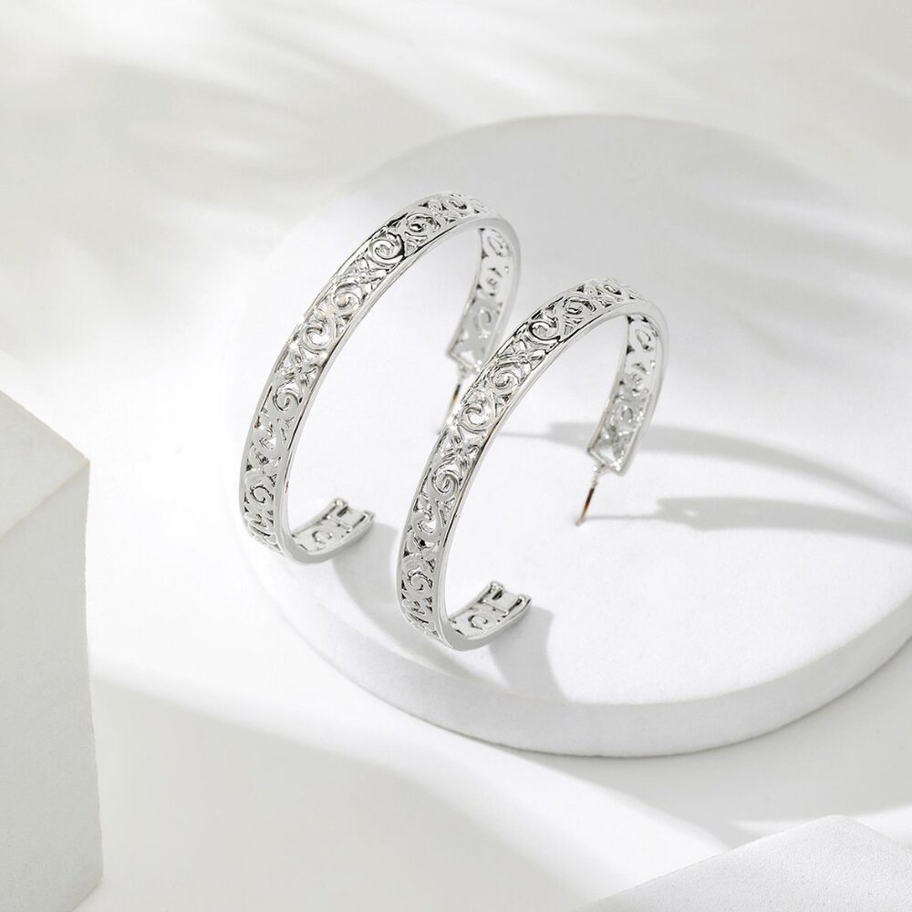 Silver Hawaiian Heritage Hoop Earrings